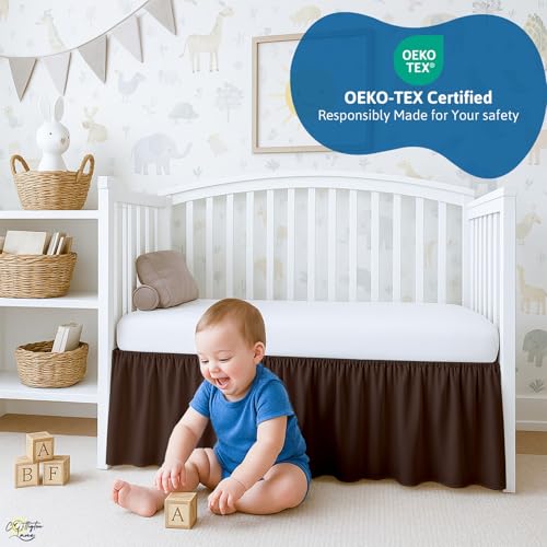 Image of Cottignton Lane Ruffled Crib Bed Skirt, Soft Nursery Bedding in 100% Natural Cotton, Platform Style with 4-Sided Coverage & Split Corners - Fits Standard Cribs 28 inch x 52 inch with 14 inch Drop,Chocolate