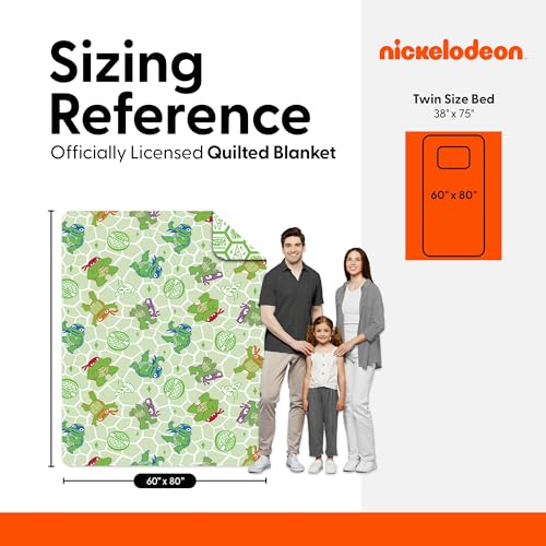 Image of Northwest Nickelodeon Teenage Mutant Ninja Turtles Pizza Party Quilted Throw Blanket, Comfy Throw, Adults Boys Girls, Soft Lightweight Bedding for Bed, or Couch, 60 x 80 inches
