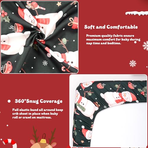 Image of JISEN Christmas Fitted Crib Sheets for Boys Girls 52x28 Inch Snowman Green