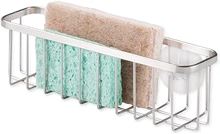 iDesign Gia Kitchen Sink Suction Sponge and Scrubby Holder - Extra Wide, Polished Stainless Steel