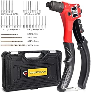 Rivet Gun, GIANTISAN Pop Rivet Tool Kit with 200 Rivets and 4 Drill Bits, Manual Hand Riveter Kit with Rugged Carrying Case
