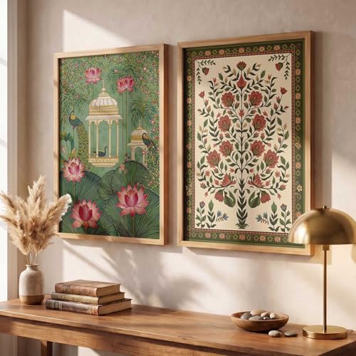 Image of kotart Madhubani Art Wall Painting Traditional Home Decoration With Frame For Living Room Bed Room Hotel Wall Decor Digital Reprint Set of 2 (19X25 INCH)