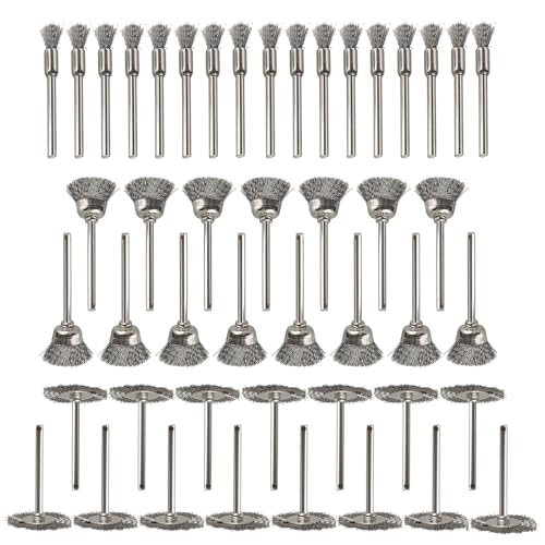 Gasea 45Pcs Wire Brushes Set, 3mm Shank Mini Wire Polishing Wheel Cleaning Brush Drill Rotary Tools Assortment Kit