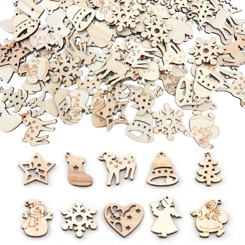 CUVZORA 100 Stück Streudeko Weihnachten, Streudeko Holz, Holzsterne...