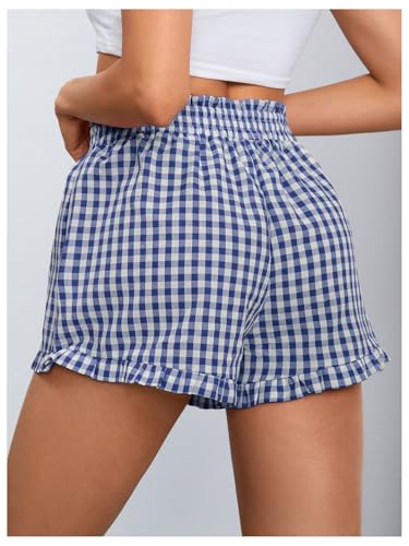 Image of MakeMeChic Women's Gingham Ruffle Lounge Shorts Elastic High Waist Pajamas Boxer Shorts