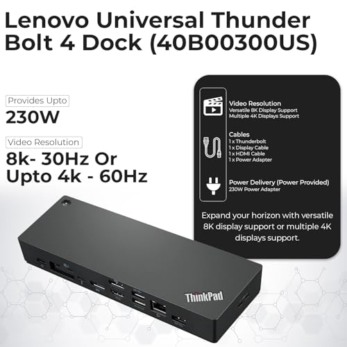 Image of 40B00300US Lenovo Docking Station USB C Bundle - 1 Year Warranty, Supports 4K Display, Thunderbolt 4 Dock with 300W Adapter, Anyhdd HDMI, DisplayPort, Thunderbolt Cables & Cloth