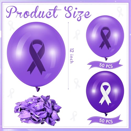 Image of Hungdao 100 Pcs Purple Ribbon Balloons Cancer Awareness Pancreatic Cancer Ribbon Domestic Violence Awareness Alzheimers Balloons Arch for Party Purple Decorations Supplies