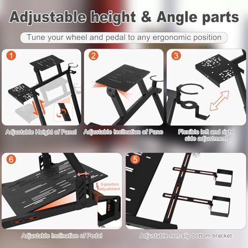 VTUIFBT Sim Racing Wheel Stand, Racing Wheel, Pedal, Shifter Mount with Cup and Headphone Holder Com