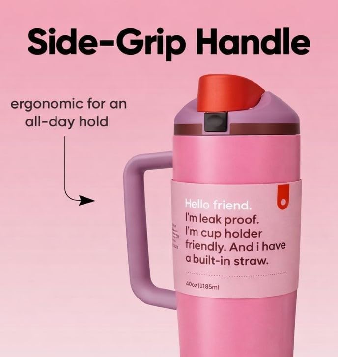 Image of HomeCloud Double-Wall Insulated Stainless Steel Water Bottle with Straw - Leak-Proof Two-Way Spout, BPA-Free, Bucket Handle, Reusable Travel Bottle, Daybreak (H Pink)