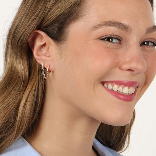 Lavari Jewelers Lab Grown Diamond Double Huggie Hoop Single Earring for Women - 18k Yellow Gold Plated 925 Sterling Silver Chain Double Piercing Earring for Her (F-G, VS1-VS2, 0.09 cttw) Hinged Hoop4