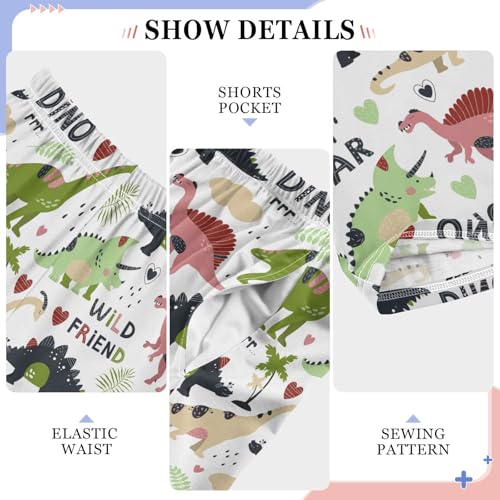 ZZXXB Wild Dino Pattern Boys Long Pants Soft Trousers Elastic Waist Kids Lounge Bottoms with Pockets S-XL4