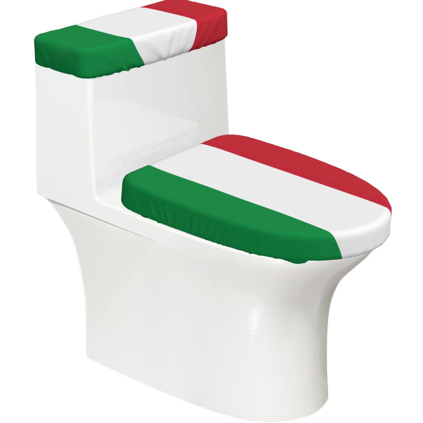 Flghjnbjn Black Italian Flag Printed Toilet Tank And Lid Cover Set Of 2 For Most Bathrooms, Fits Elongated Round Toilets