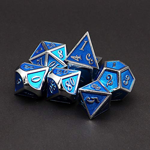 Haxtec Metal Dnd Dice Set Blue W/ Pu Leather Dice Bag Polyhedral D&D Dice Dungeons And Dragons Gifts Rpg Games-Silver Blue #TOP2