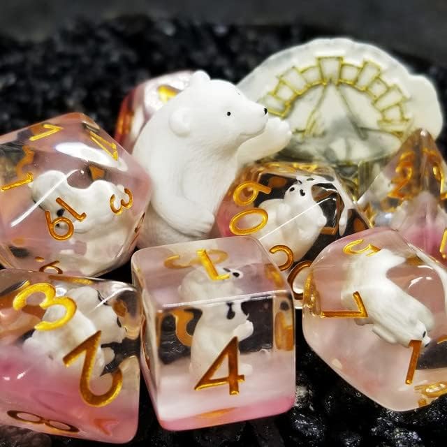 Sage's Portal Animal Familiars Resin DND Dice Set Polyhedral Dice Set for Dungeons and Dragons RPG Pathfinder Tabletop TTRPG (Baby Polar Bear)