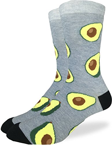 Good Luck Sock Men's Avocados Crew Socks - Grey, Adult Shoe Size 7-12