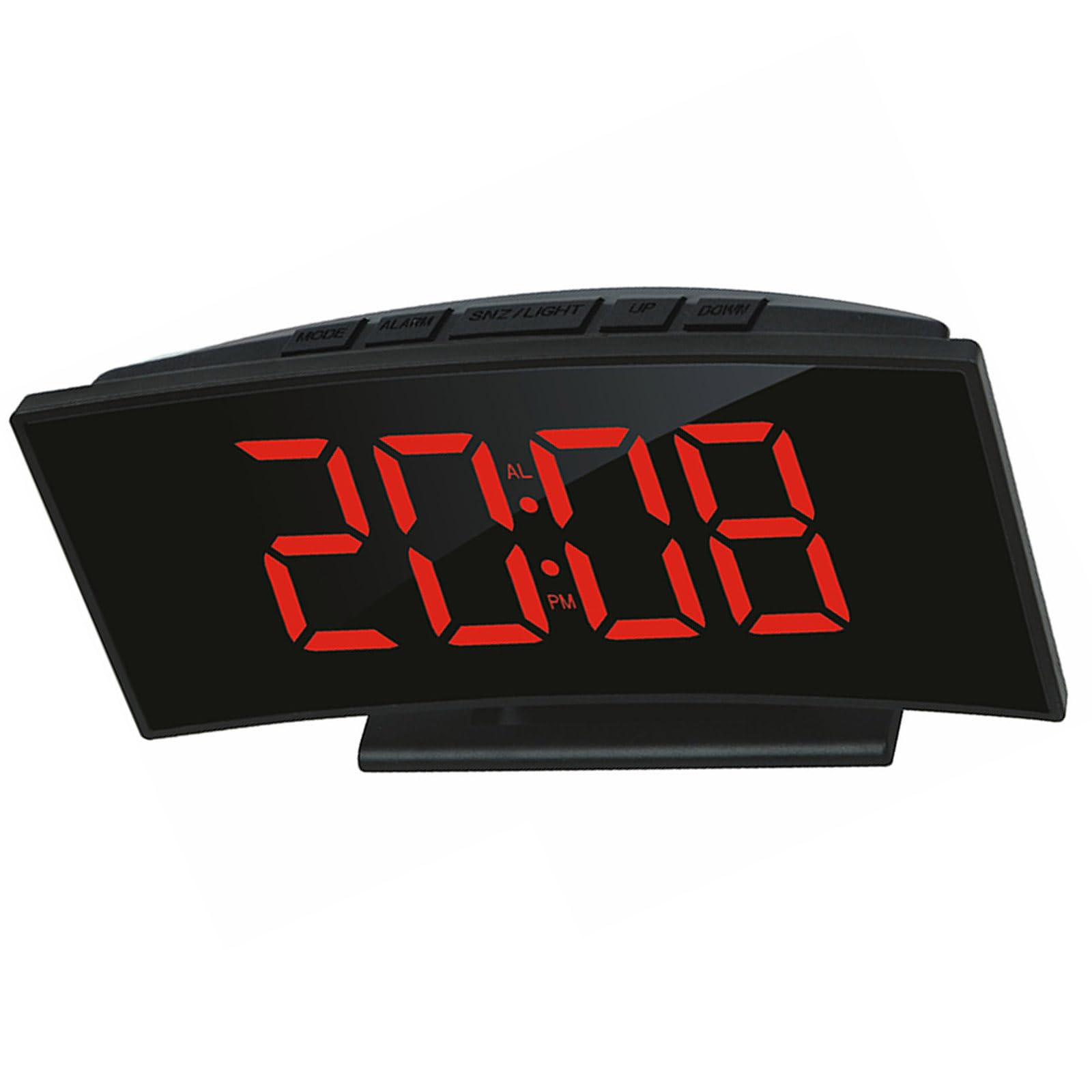 Kalttoy Red Modern Alarm Clock High Brightness Led Screen And Temperature Humidity Monitor 12 24 Hour Formats Led Curvilinear Alarm Clock