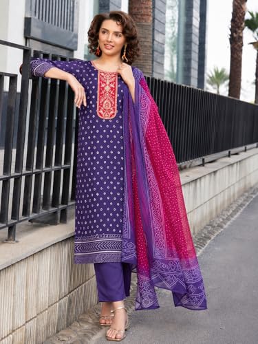 Image of GoSriKi Women's Rayon Viscose Printed Straight Kurta with Pant and Dupatta Set | Soft Ethnic Wear for Daily and Festive Use | Stylish Three Piece Kurti Suit for Women and Girls