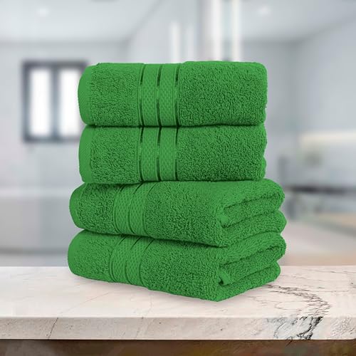 Image of Elegant Comfort Three Line Popcorn Towel Set for Bathroom 16 x 28 inches, Premium Hotel Quality 4-PACK Hand Towels, 100% Turkish Cotton, Soft and Durable, Quick Dry and Highly Absorbent, Emerald Green