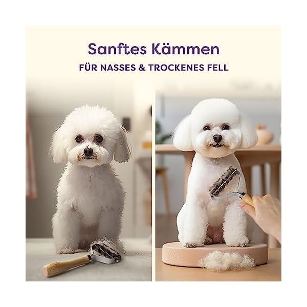 Hundebürste - Effektives Entfernen von Unterwolle - Nachhaltiges FSC®-Holz - Weiche Pflege - Doppelseitige Fellbürste - Hunde & Katzen Bürste – Bild 6