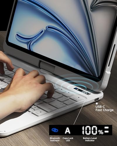Image of Intermerge for iPad 9th Generation 10.2 inch Case with Keyboard, 360 Rotating Multi-Touch Trackpad, 7-Color Backlit Keyboard, Transparent Back Shell, Compatible with iPad 9th(10.2inch,2021), White