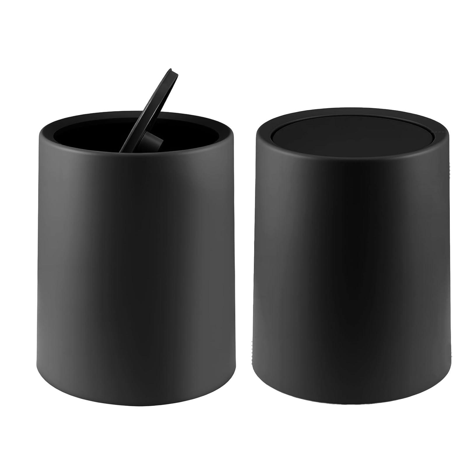 LN COZY CORNER 2pcs Bathroom Bins with Swing Lid 8L Desk Compact Small Bathroom Waste Bin Space-Saving Bathroom Trash Can Mini Wastebasket for Toilet Office Bedroom Hygienic Black