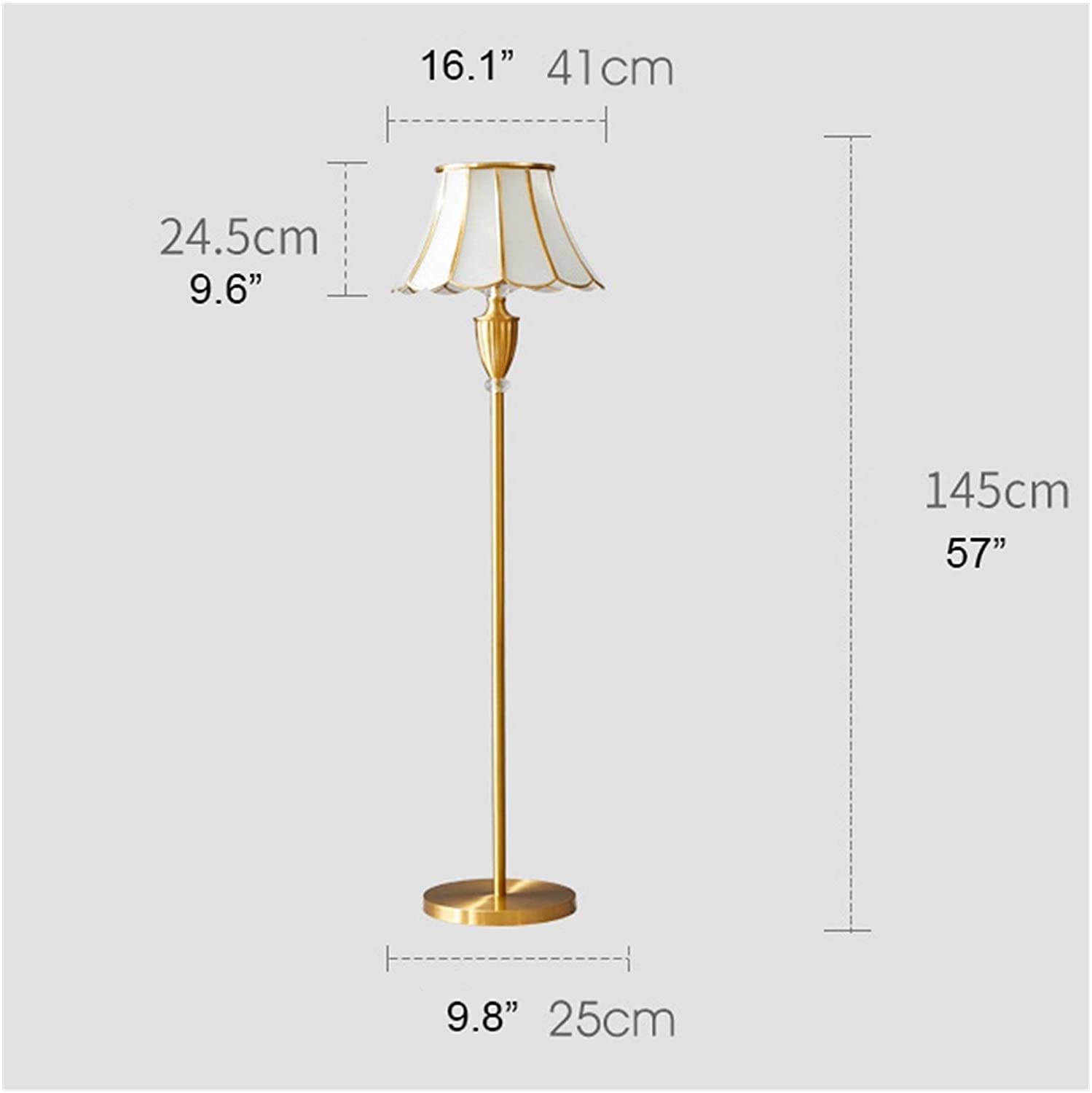 Elegante lámpara de pie de cobre con pantalla de cristal for salón y dormitorio