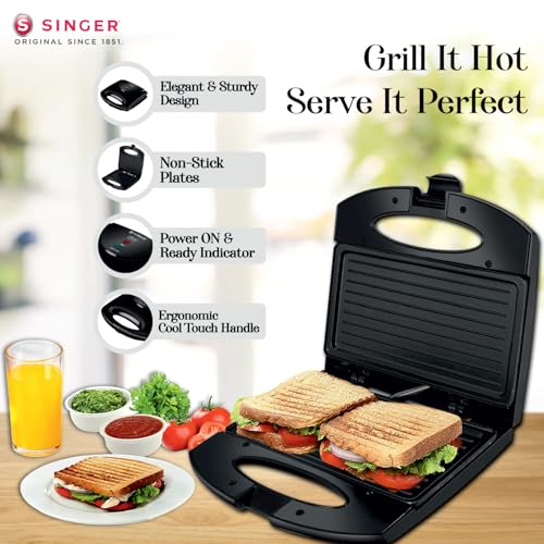 Image of SINGER Combo 750W Sandwich Griller with Non-Stick Plates & Cool Touch Handle + 1350W Electric Kettle | Sturdy Build | Overheat Protection | Easy Cleaning | 2 Year Warranty | Kitchen Appliance Combo
