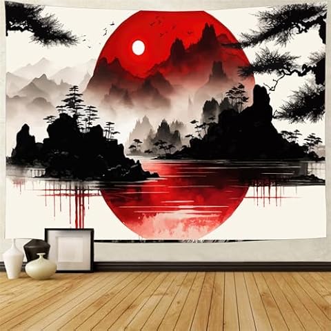 FENDROM Japanese Watercolor Tapestry with Cherry Blossoms Cover