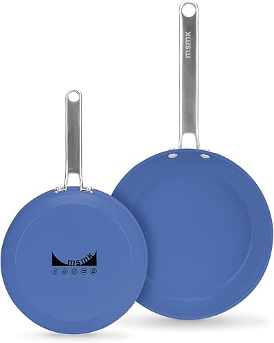 Miniatura 13 de MsMk - Juego de 5 sartenes antiadherentes de cerámica, sartenes de 8, 10, 12 pulgadas, sartenes de 10 y 12 pulgadas con tapas de vidrio templado,