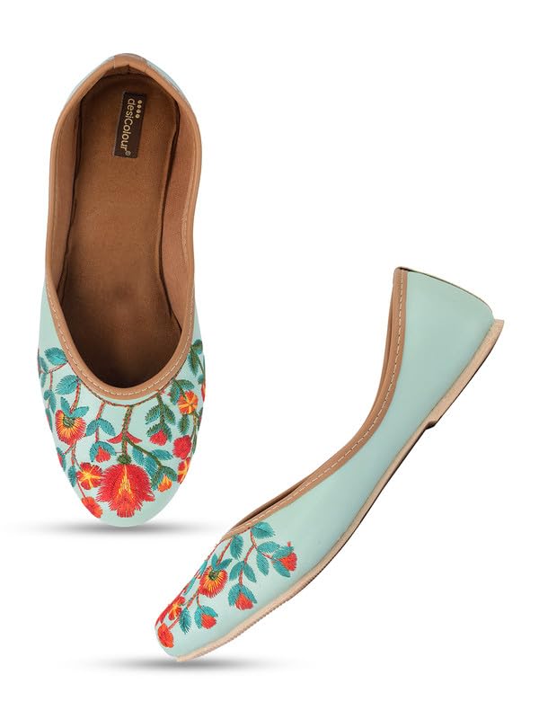 desi colour Flat Footwear/Mojari/Punjabi Jutti/Bellies for Women - Floral Embroidery-picture-44