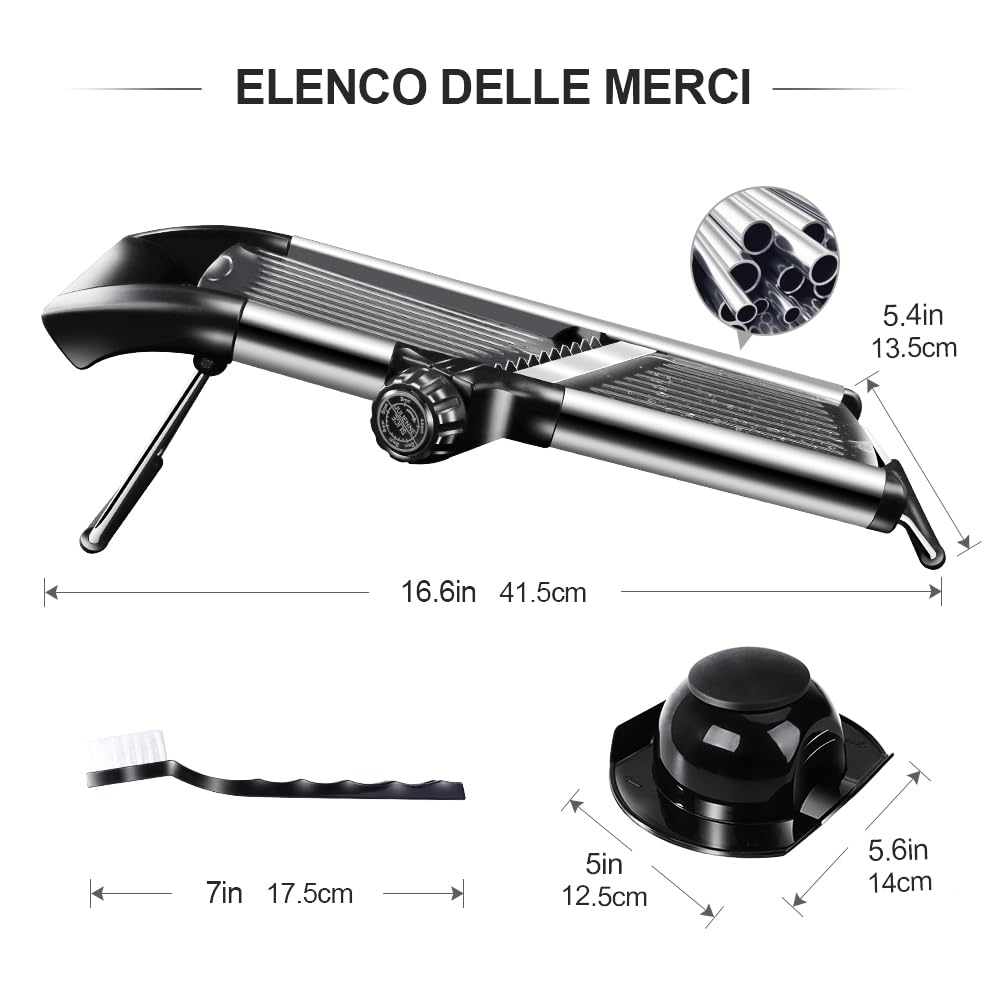 Masthome Mandolina Professionale, Mandolina per Verdure Professionale, Affetta Verdure Tagliaverdure Manuale, Mandoline in Acciaio Inox con Guanti di Sicurezza e Spazzola, per Frutta e Verdura