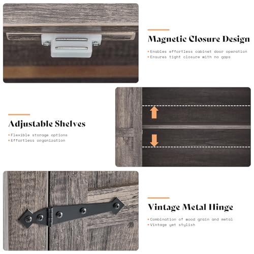 AMERLIFE 72" Rustic Grey Kitchen Pantry Cabinet with Adjustable Shelves