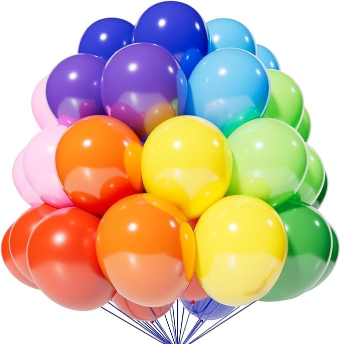 HATYCO® Balloons Rainbow Set (100 Pack) Assorted Colors - Strong Latex Balloons, Use Air or Helium - Decorations, Graduation, Kids Birthday Party Balloons, Baby Shower, Wedding, 12-Inch Balloons