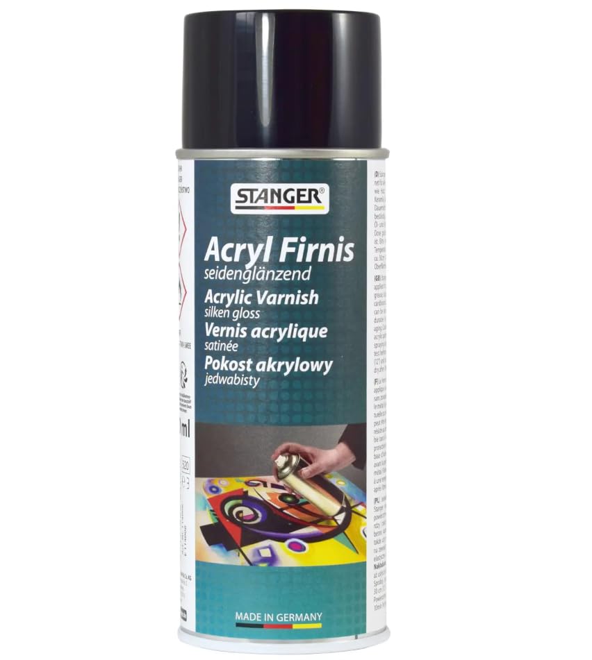 Stanger Fixierspray 114006 Acryl Firnis Seidenglanz, 400ml seidenglänzend, glänzender Schutzlack für Farben