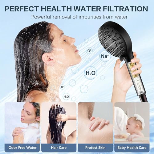 Image of BRIGHT SHOWERS Filtered Shower Head with Handheld, High Pressure 9 Spray Mode Showerhead with Long Hose and Bracket, Water Softener Filters Beads for Hard Water - Removes Chlorine, Oil-Rubbed Bronze