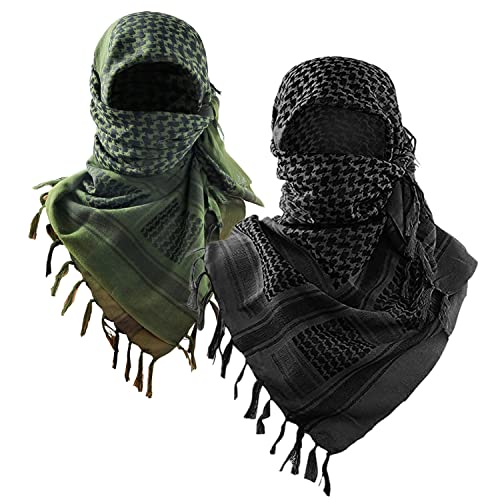 Luxns Military Shemagh Tactical Desert Scarf / 100% Cotton Keffiyeh Scarf Wrap For Men And Women/Black&Green 2Pack cover