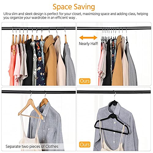 Yaheetech YT-00075256 100 Pack Non Slip Cascading Velvet Hangers - Standard Hangers Felt Suit Clothes Hangers Space Saving 360° Swivel Hook Black thumb #5