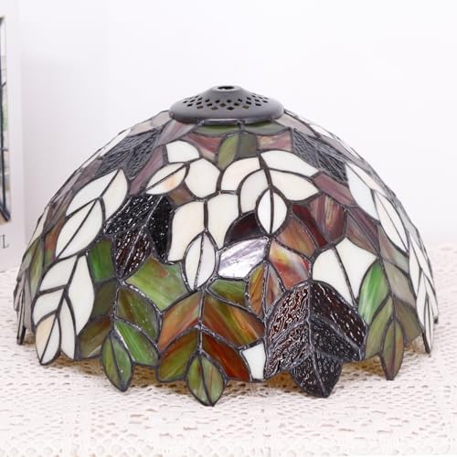 Image of 12 Inch Tiffany Stained Glass Lamp Shade Replacement Only(Maple Leaf) | Stained Glass Style Lampshade with Cap fit for Table lamp Pendant Light Ceiling Fixture