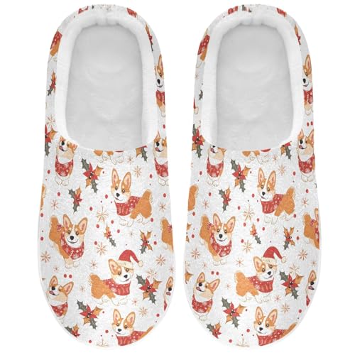 Fuzzy Memory Foam Slippers for Women/Men Christmas Corgi Pattern Fluffy Winter House Shoes Indoor and Outdoor2