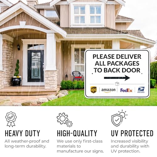 Image of Package Delivery Sign, Delivery Instructions Deliver All Package to Back Door Right Arrow Sign, 18x24 Inches, Rust Free .063 Aluminum, Fade Resistant, Made in USA by Sigo Signs