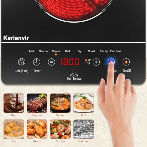 Image of Single Burner Electric Cooktop, Portable Electric Stove 110v with plug, Touch Control, Safety Lock, Timer, Kitchen Cooking Cooktop With 9 Power Levels, 1800W, Black