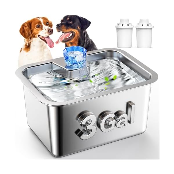 Stainless-Steel-Dog-Water-Fountain-3-Gallon-Extra-Large-Pet-Fountains-for-Large-Dogs-Great-Dane-Waterer-Automatic-Dog-Bowl-DispenserFilter-Drinking-Bowls-for-Multi-Pets-Easy-to-Clean-Quiet-Pump Large Automatic Pet Water Dispenser