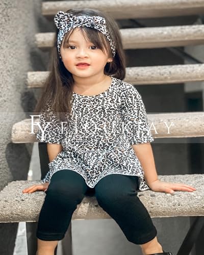 Image of Toddler Baby Girls-Fall-Clothes-Set Little Girls Floral Plaid Highlow Tunic Tops+Leggings Outfits Boutique Clothing
