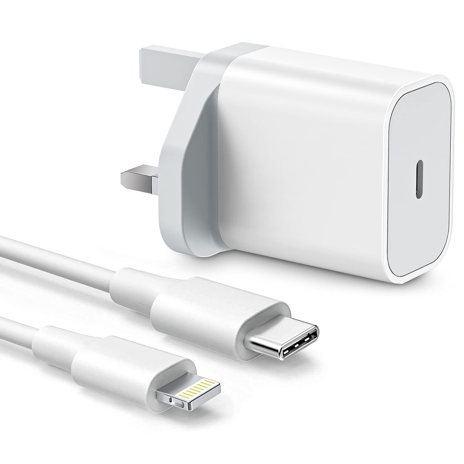 Amoner20W Fast Charger Plug and Lightning Cable 1M, PD3.0 Mains Charger UK Power Adapter Compatible with iPhone 14/14 Plus/14 Pro/14 Pro Max/13/13 Mini/13 Pro/13 Pro Max/12/SE 2020/11/iPad Pro/Mini
