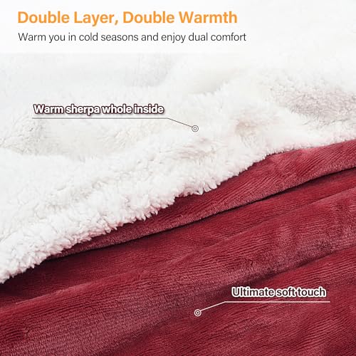 Image of Catalonia Sherpa Wearable Blanket with Sleeves Arms,Super Soft Warm Comfy Large Fleece Plush Sleeved TV Throws Wrap Robe Blanket for Adult Women and Men Wine