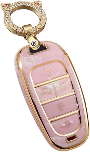 SANRILY Funda para llavero de 5 botones con patrón de jade rosa para Hyundai 2022 Tucson Sonata 2020 2021 sin llave funda de TPU suave con llavero
