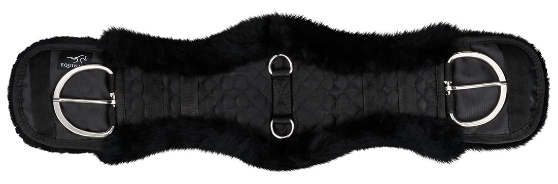 Equinate Westerngurt Classical mit echtem Lammfell anatomischer Sattelgurt Western Bauchgurt 85cm Schwarz