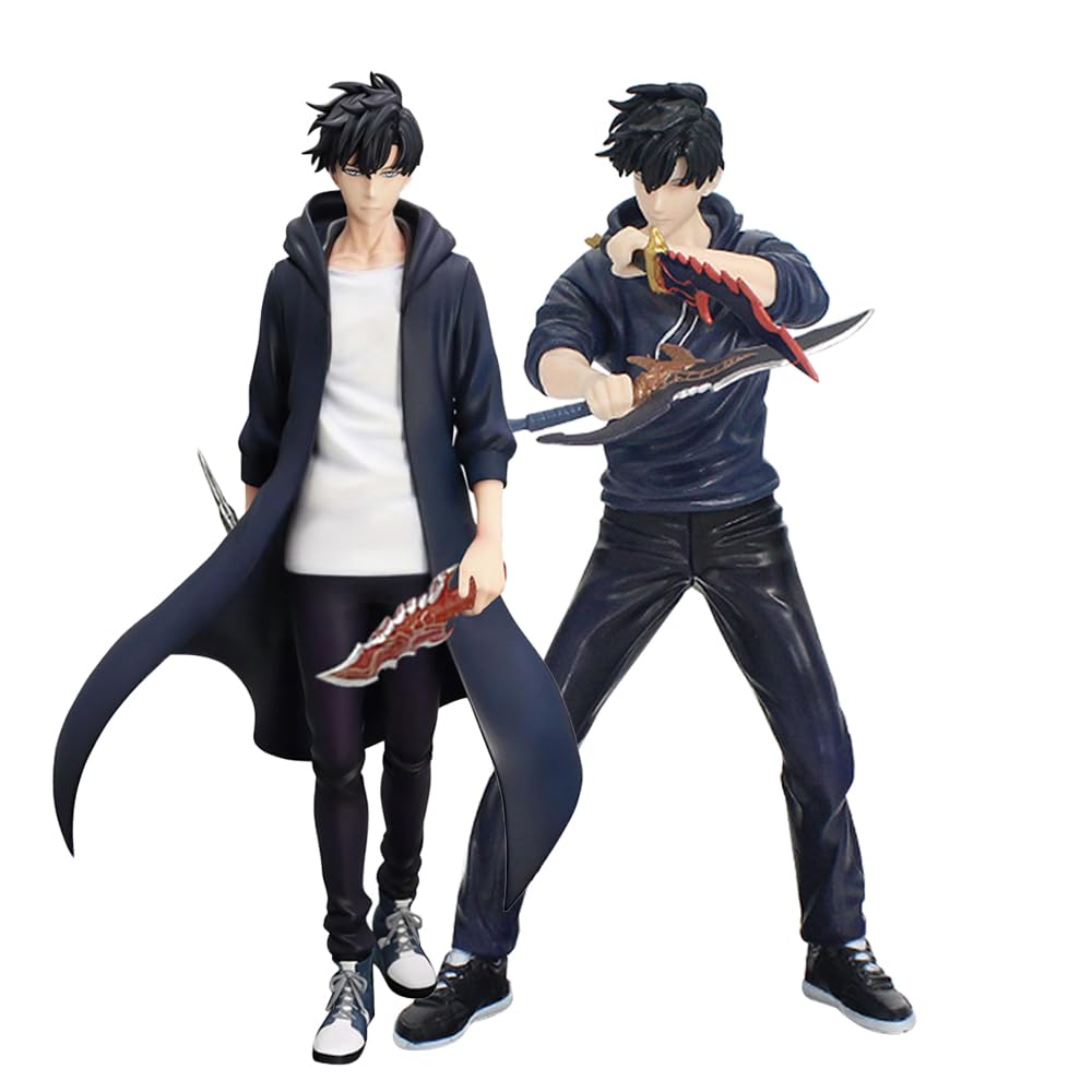 Xinchangda 2PCS Anime Sung Jin Woo Figure Cartoon Anime Character Statue PVC Model Sung Jin Woo Action Figure Desktop Decoration Collectible Ornaments