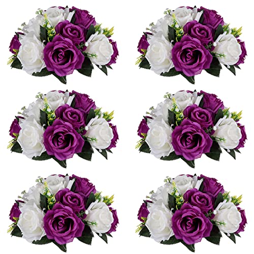 Image of NUPTIO Flower Balls Centerpieces for Tables: 6 Pcs Purple White Fake Roses
