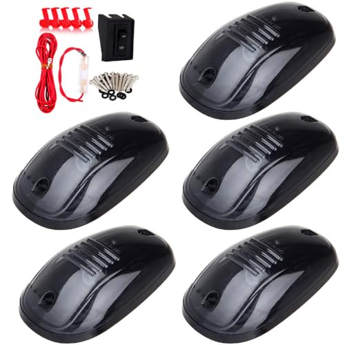 cciyu 5x Smoke Cab Roof Marker Lights LED Cab Clearance Lights Assembly+Wiring Pack for 2003-2016 Dodge Ram 1500 2500 3500 Roof Top Clearance Lights Running Lights Cab Light